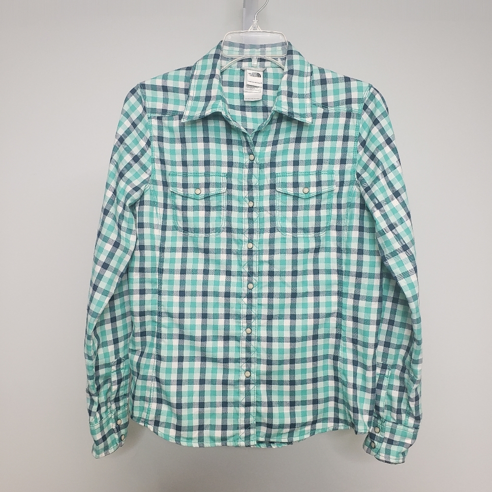 The North Face Pearl Snap Button Plaid Long Sleeve Shirt Size Small